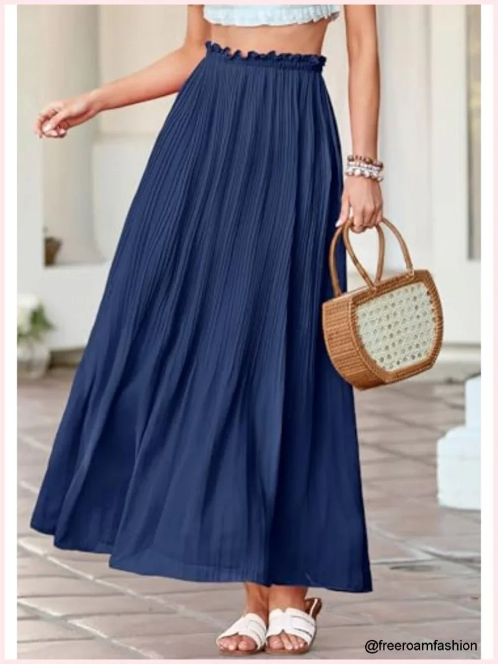 Pleated Midi Skirt Women Chiffon Elastic Waist Flowy A-Line Summer